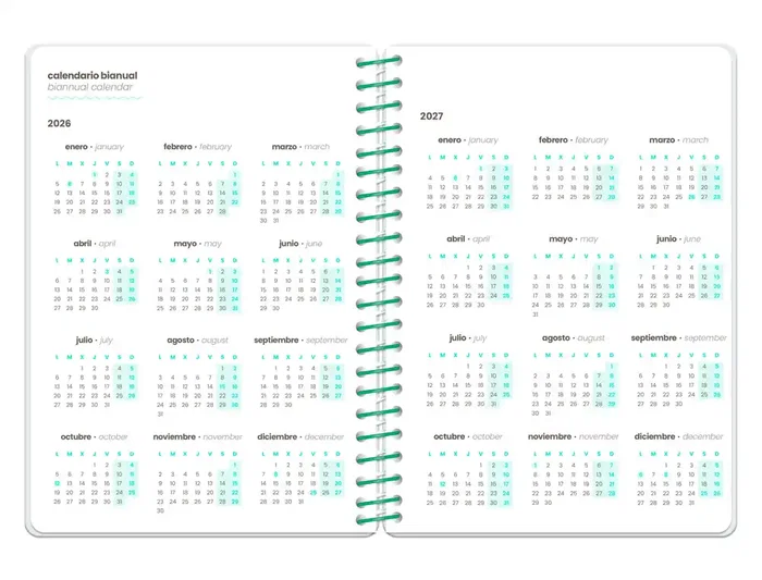 Liderpapel Agenda Escolar 2026-2027 Fantasy Flowers A6+ Semana Vista, Espiral, Papel FSC 80g, Bilingüe, Blanca