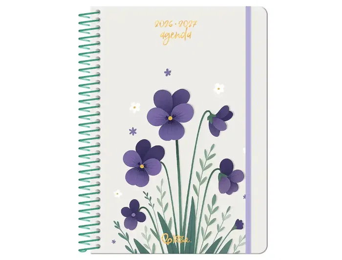 Liderpapel Agenda Escolar 2026-2027 Fantasy Flowers A6+ Semana Vista, Espiral, Papel FSC 80g, Bilingüe, Blanca