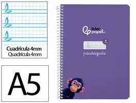 Liderpapel Cuaderno Espiral Pautaguía A5 Cuadro 4mm Lila