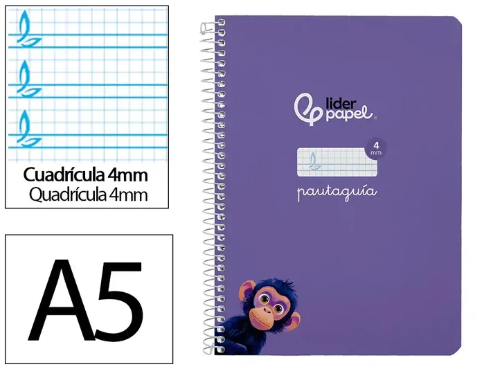 Liderpapel Cuaderno Espiral Pautaguía A5 Cuadro 4mm Lila Liderpapel Cuaderno Espiral Pautaguía A5 Cuadro 4mm Lila
