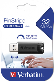 VERBATIM PENDRIVE PINSTRIPE 32GB HIGH SPEED RETRACTIL USB 3.2 NEGRO