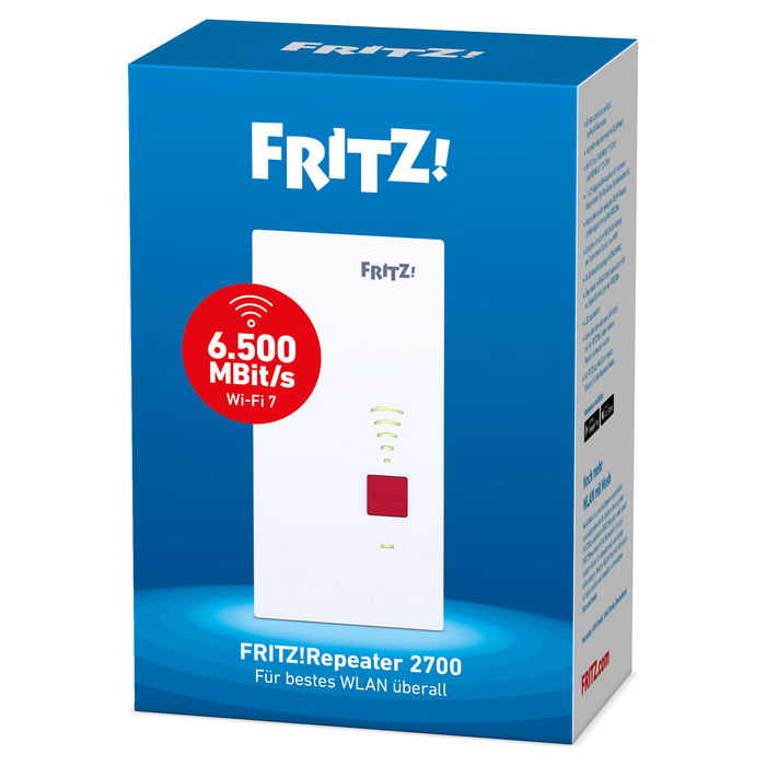 AVM FRITZ!Repeater 2700 - Repetidor Wi-Fi 7 de Doble Banda (2.4/5 GHz) con Puerto Ethernet 2.5 Gb, Blanco AVM FRITZ!Repeater 2700 - Repetidor Wi-Fi 7 de Doble Banda (2.4/5 GHz) con Puerto Ethernet 2.5 Gb, Blanco