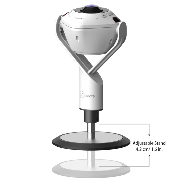 j5create Cámara web JVU368 de 360° con altavoz y tecnología de IA, Blanco