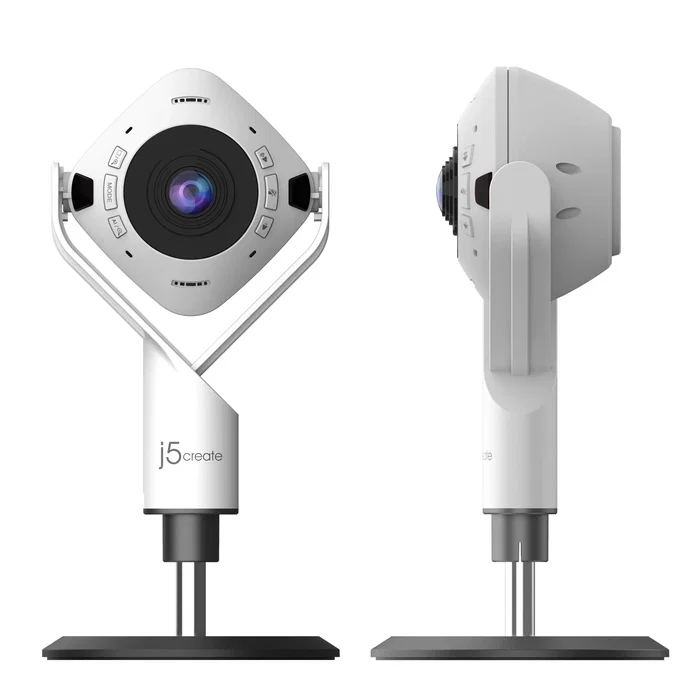 j5create Cámara web JVU368 de 360° con altavoz y tecnología de IA, Blanco