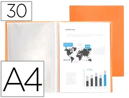 Liderpapel Carpeta Escaparate 30 Fundas Polipropileno DIN A4 Naranja Fluor Opaco