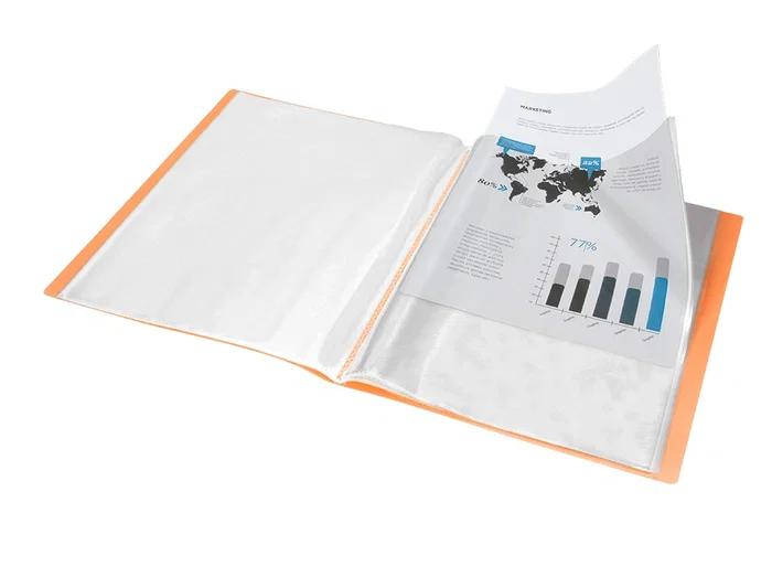 Liderpapel Carpeta Escaparate 30 Fundas Polipropileno DIN A4 Naranja Fluor Opaco