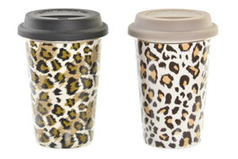 DKD Home Decor Taza de Porcelana Leopardo - Pack de 6 unidades de 400 ml - Surtido de 2 diseños