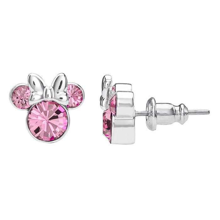 Disney Pendientes Minnie Mouse Plata y Cristal Rosa Bañados en Plata Oficiales