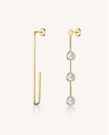 Rosefield Pendientes Asymmetric Bar and Liquid Pearl Dorado