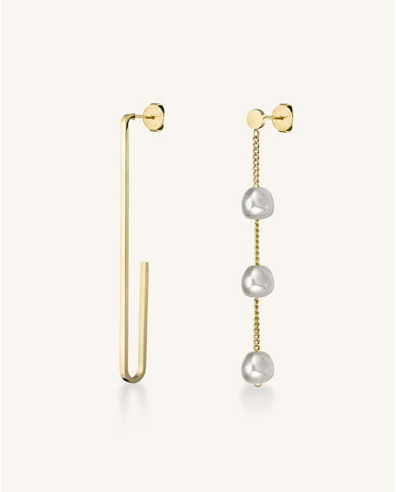 Rosefield Pendientes Asymmetric Bar and Liquid Pearl Dorado Rosefield Pendientes Asymmetric Bar and Liquid Pearl Dorado