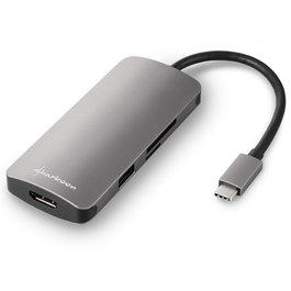 SHARKOON Adaptador Multiport USB-C 3.0, USB Tipo C a 3x USB-A 3.1 + HDMI + Lector MicroSD/SD (5 Gbps, Aluminio Gris)