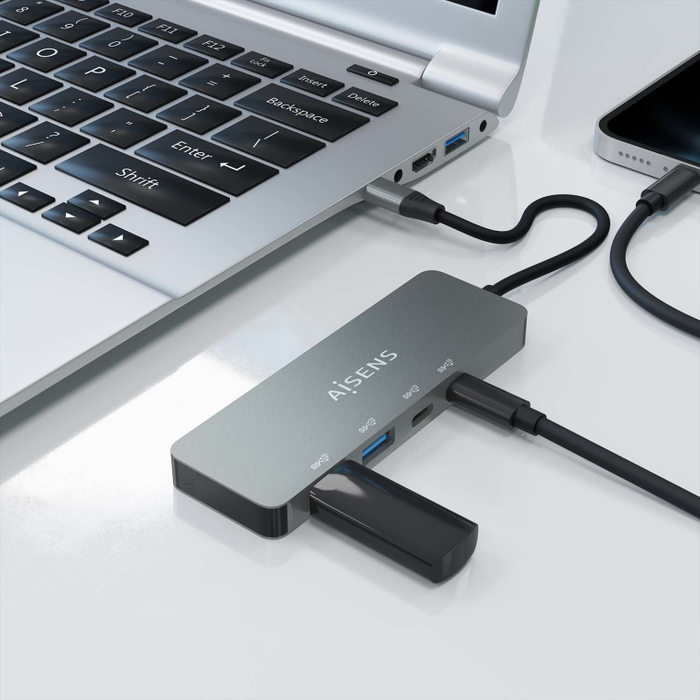 Aisens Hub USB 3.2 Gen2 10G USB-C, 2xUSB-C y 2xUSB-A, Gris