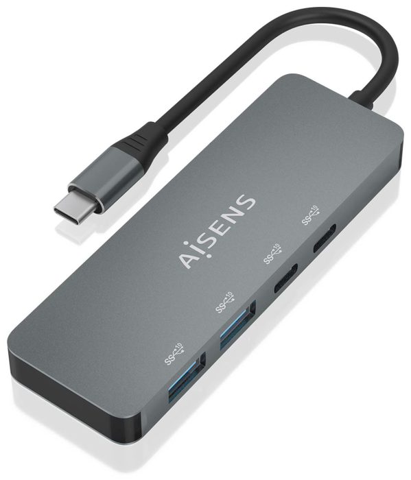 Aisens Hub USB 3.2 Gen2 10G USB-C, 2xUSB-C y 2xUSB-A, Gris