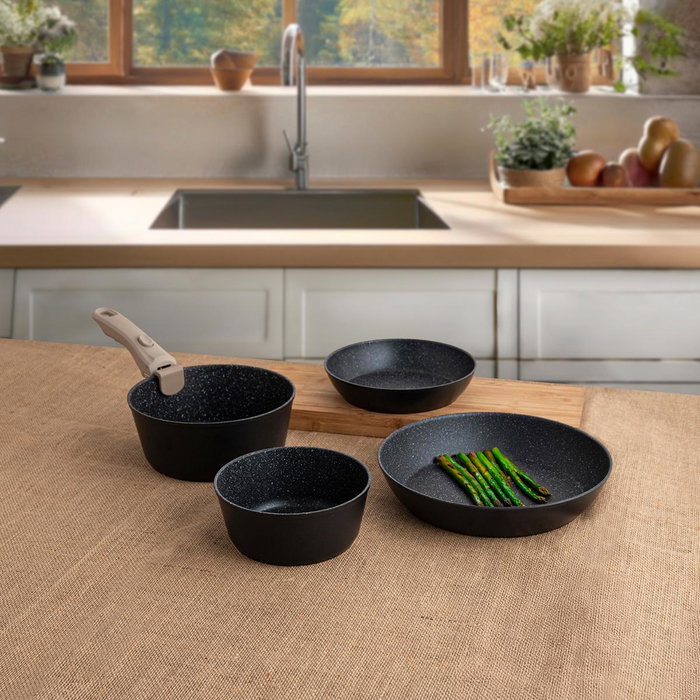 Quid Batería de Aluminio Forjado Click Chef de 4 piezas, Beige