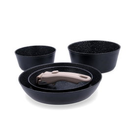 Quid Batería de Aluminio Forjado Click Chef de 4 piezas, Beige