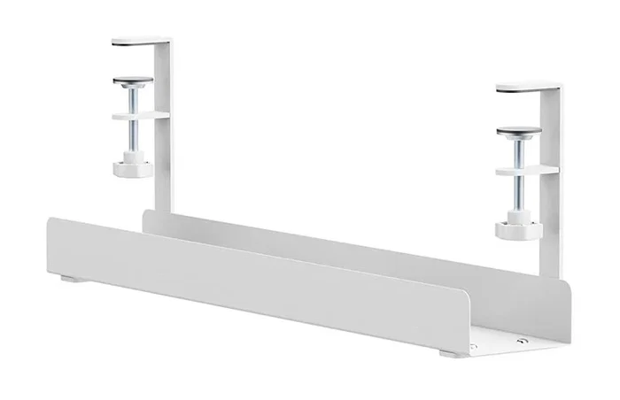 Neomounts ADS07-121WH Organizador de Cables para Escritorio, Bandeja de Cables en Blanco con Montaje por Abrazadera Universal