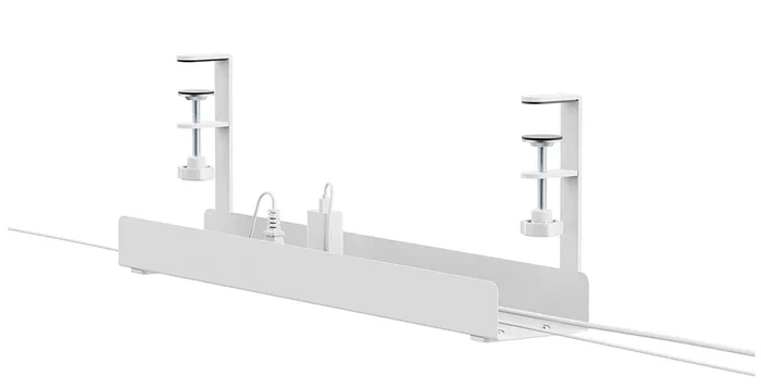 Neomounts ADS07-121WH Organizador de Cables para Escritorio, Bandeja de Cables en Blanco con Montaje por Abrazadera Universal