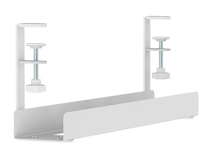 Neomounts ADS07-121WH Organizador de Cables para Escritorio, Bandeja de Cables en Blanco con Montaje por Abrazadera Universal