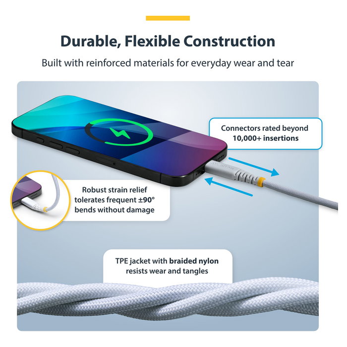 StarTech.com Cable de carga USB-C trenzado de 2m, 60W, Blanco