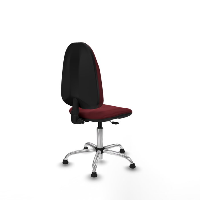 Silla de oficina Algarra con mecanismo Contacto permanente básico tapizada con Similpiel color Granate. Equipada con Base cromada, Sin brazosy Topes