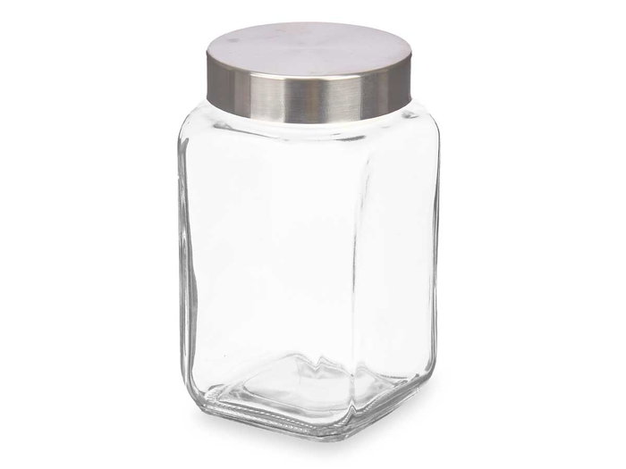 VIVALTO Bote de Vidrio Cuadrado de 1L con Tapa de Acero