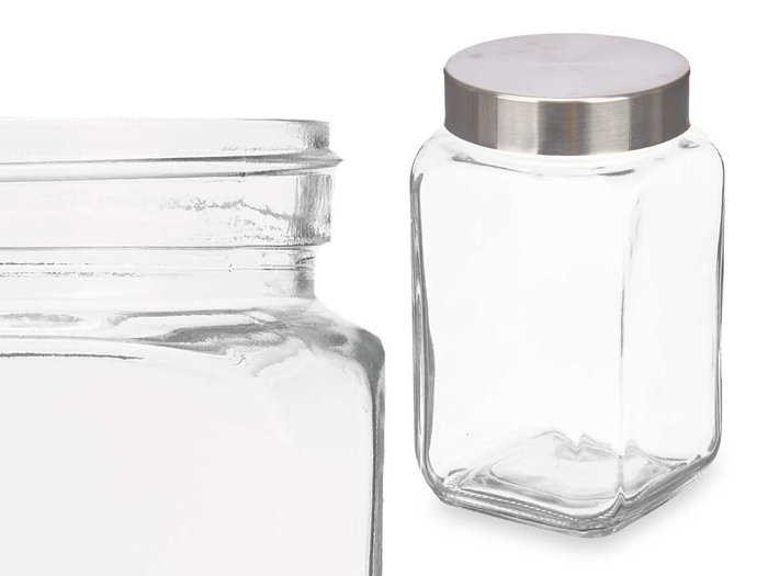 VIVALTO Bote de Vidrio Cuadrado de 1L con Tapa de Acero