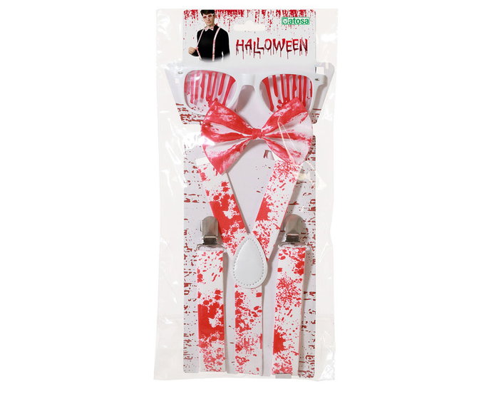 Set Textil Sangriento Blanco Y Rojo 3 Piezas Para Disfraz Vampiro Adulto Halloween