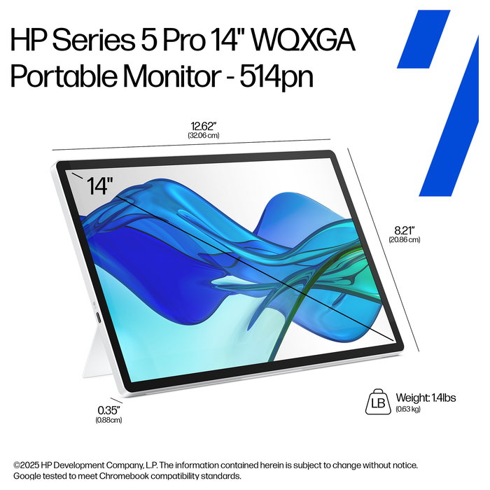HP Monitor portátil Series 5 Pro 514pn 14" WQXGA IPS 75Hz, USB-C 65W, Borde Estrecho - Plata - (B88JWAA#ABB)