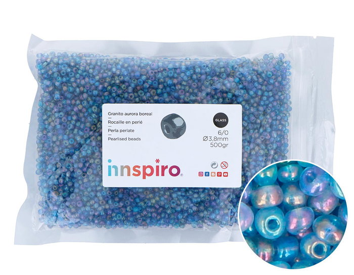 Innspiro Rocalla de Vidrio Redonda Aurora Boreale Azul 3,8mm 500g Innspiro Rocalla de Vidrio Redonda Aurora Boreale Azul 3,8mm 500g