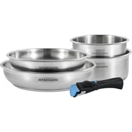 Arthur Martin AM2189 Juego de Utensilios de Cocina Inducción Acero Inoxidable 18/10 5 Piezas Mango Extraíble