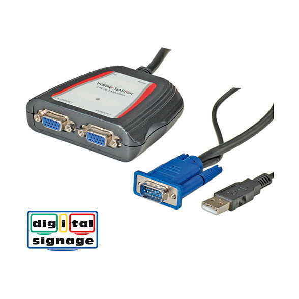 VALUE 14.99.3523 Splitter VGA Portátil de 2 Puertos 250 MHz para Resolución 1920x1440