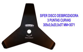 SIFER Disco Desbrozadora 3 Puntas Curvas 305x3,0x20,0x3T mm