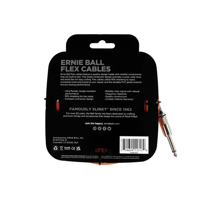 ERNIEBALL Cable para Instrumentos Flex Jack-Jack Ss 6 M Naranja ERNIEBALL Cable para Instrumentos Flex Jack-Jack Ss 6 M Naranja