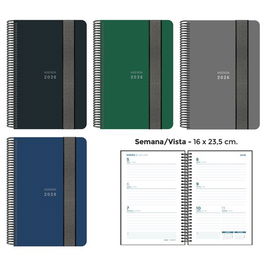 Agenda Anual (2026) Senfort Unicolor Espiral Tapa Pp Con Goma 160X235 S/V Surtido De 4