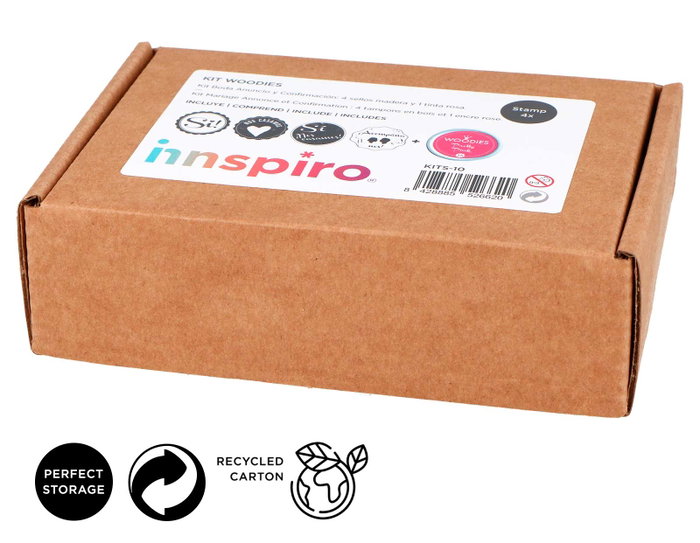 Innspiro Kit 4 Sellos Madera y 1 Tinta Rosa Boda Anuncio y Confirmación