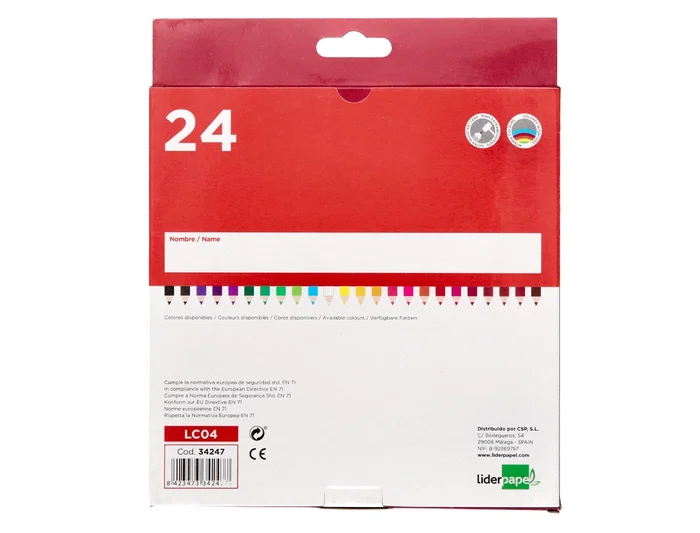 Liderpapel Lápices de Colores Caja de 24 Unidades Colores Surtidos Escolares Mina Extrarresistente