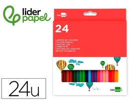 Liderpapel Lápices de Colores Caja de 24 Unidades Colores Surtidos Escolares Mina Extrarresistente
