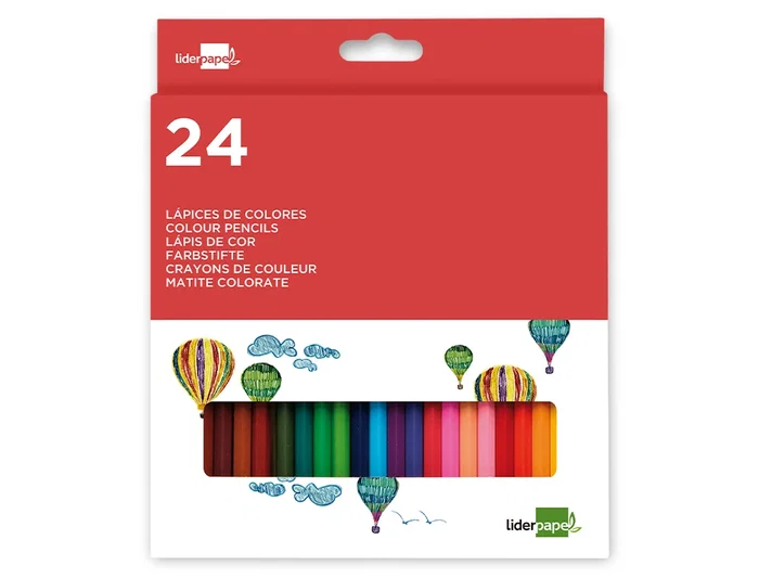 Liderpapel Lápices de Colores Caja de 24 Unidades Colores Surtidos Escolares Mina Extrarresistente