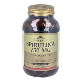 SOLGAR Spirulina Vegetarian 750Mg. 80Cap. Coadyuvante en dietas de control para un peso saludable. Apto para veganos.