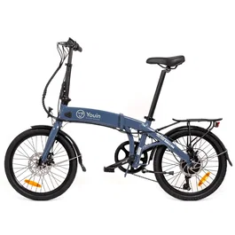 Youin BK1300 Bicicleta Eléctrica Plegable Barcelona Gris 20" (50.8 cm) - 250W 36V 9.6Ah Batería Samsung Extraíble, 6 Velocidades Shimano, Autonomía 45 km, LCD, Frenos Disco