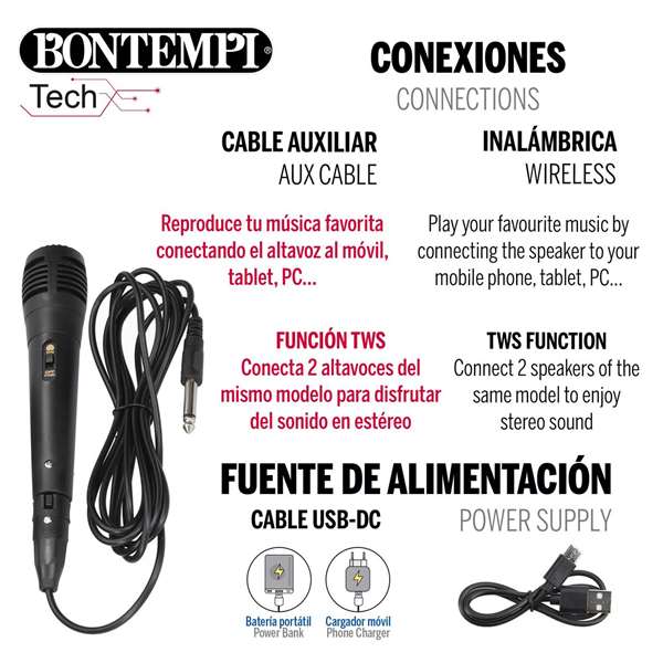 Color Baby Altavoz Karaoke con Micrófono, Luces y Cargador USB 80W