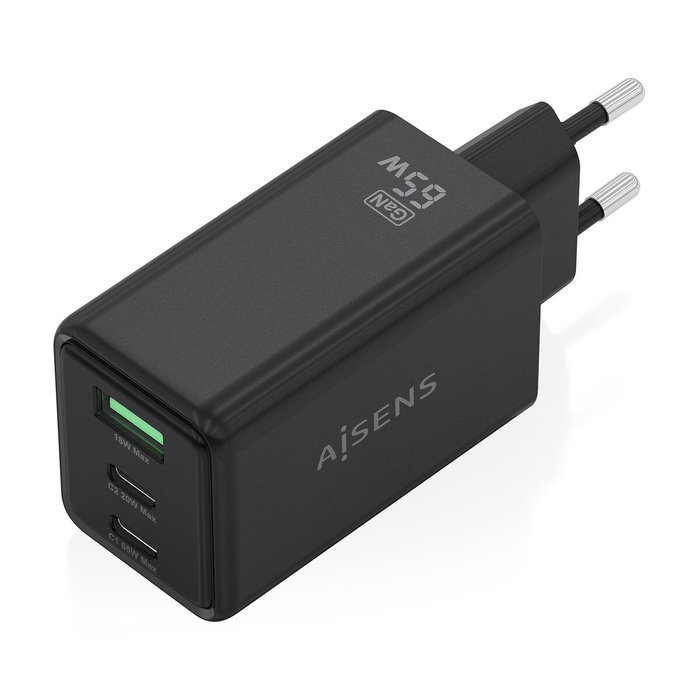 AISENS Cargador GaN 65W con 2xUSB-C y 1xUSB-A, Negro AISENS Cargador GaN 65W con 2xUSB-C y 1xUSB-A, Negro