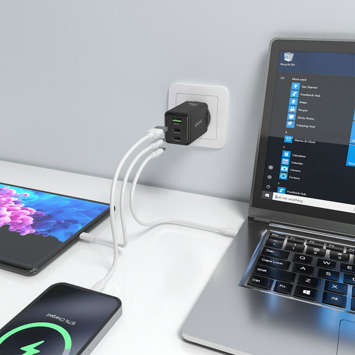 AISENS Cargador GaN 65W con 2xUSB-C y 1xUSB-A, Negro AISENS Cargador GaN 65W con 2xUSB-C y 1xUSB-A, Negro