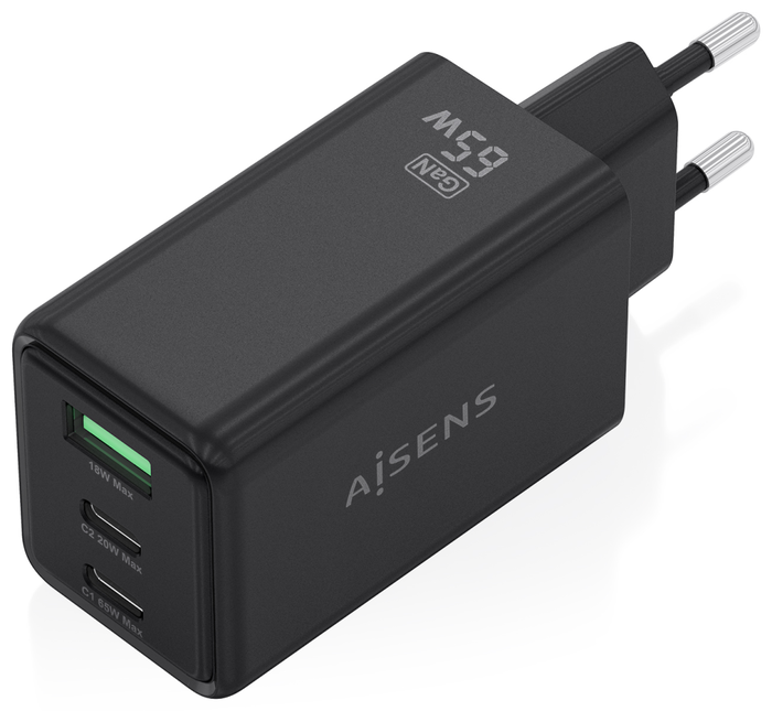 AISENS Cargador GaN 65W con 2xUSB-C y 1xUSB-A, Negro AISENS Cargador GaN 65W con 2xUSB-C y 1xUSB-A, Negro