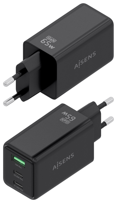AISENS Cargador GaN 65W con 2xUSB-C y 1xUSB-A, Negro AISENS Cargador GaN 65W con 2xUSB-C y 1xUSB-A, Negro