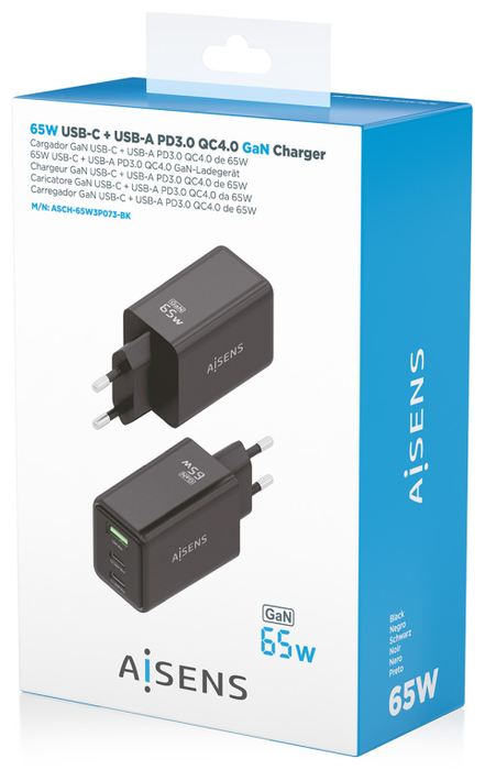 AISENS Cargador GaN 65W con 2xUSB-C y 1xUSB-A, Negro AISENS Cargador GaN 65W con 2xUSB-C y 1xUSB-A, Negro