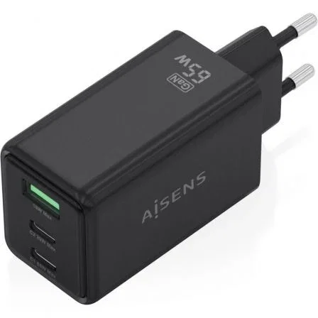 Aisens Cargador Pared GaN ASCH-65W3P073-BK 65W 2xUSB-C 1xUSB-A Negro