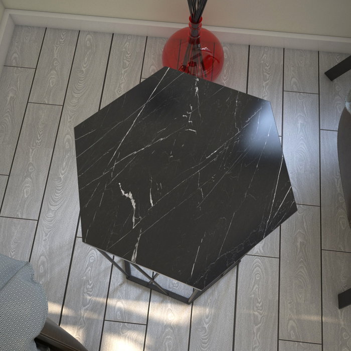 Hanah Home Mesa Auxiliar Mármol y Negro 40x35x62 cm