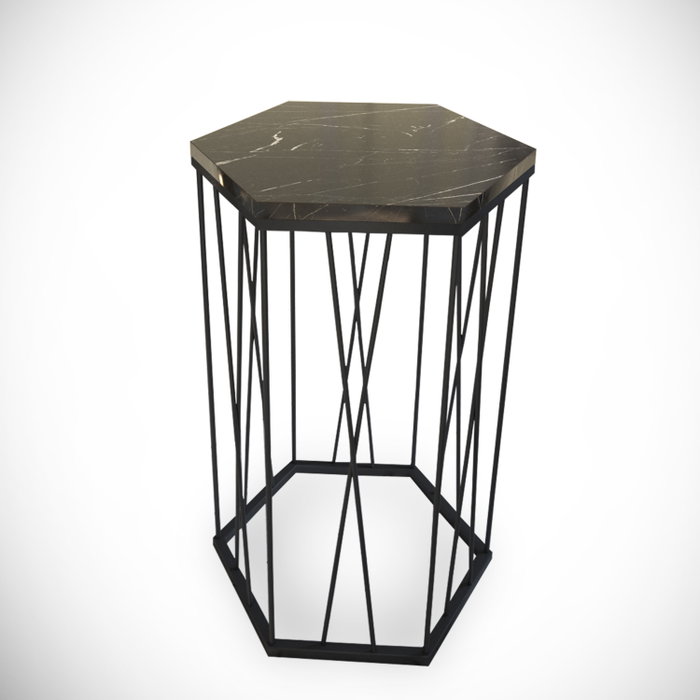 Hanah Home Mesa Auxiliar Mármol y Negro 40x35x62 cm