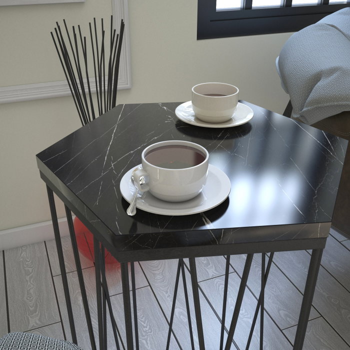 Hanah Home Mesa Auxiliar Mármol y Negro 40x35x62 cm